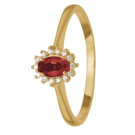 8 KARAT RING MED RUBIN OG DIAMANTER - Ringe guld