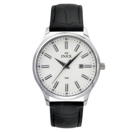 KLASSISK HERREUR I STÅL MED SORT REM, HVID URSKIVE - HERRE URE