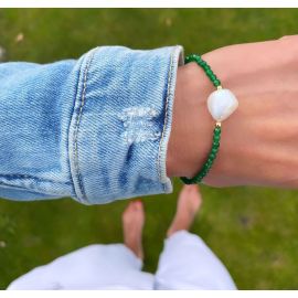 PERLE ARMBÅND MED GRØN AQUAMARIN - Forgyldt armbånd