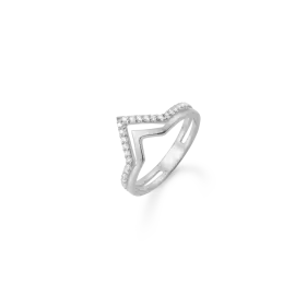 SØLV "V" RING MED KLARE STEN - SALE – 30%