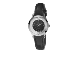 CHRISTINA COLLECT STÅLUR MED SORT SKIVE OG REM - URE