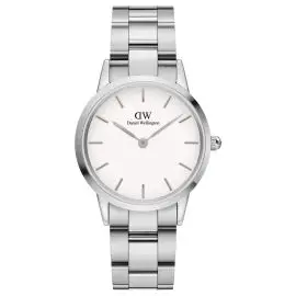 32 MM. DANIEL WELLINGTON ICONIC LINK STÅL UR MED LÆNKE OG HVID SKIVE - BRANDS