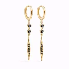 FORGYLDTE CREOLER MED SORT ZIRKONIA - Øreringe forgyldt